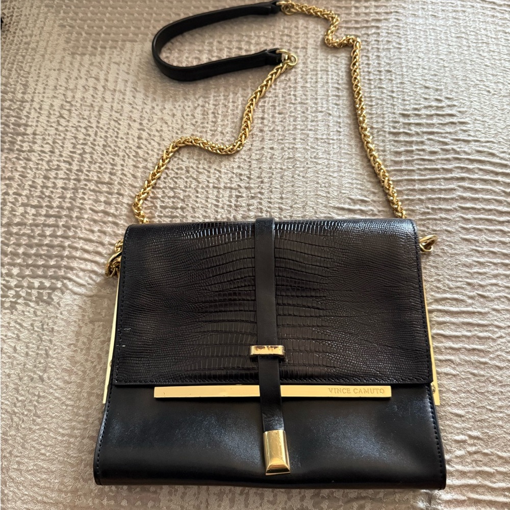 Vince Camuto Black Crossbody Bag with Gold Chain